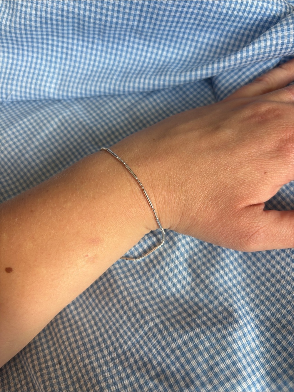 Silver tone bar link bracelet or anklet
